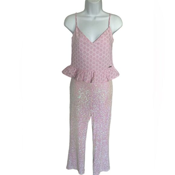 NAULY GLAMOUR Sequined Pink Iridescent Ankle-Length Pants Size IT 42 USA M - Picture 5 of 11